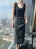 Suéter Recto de Otoño e Invierno Nuevo Vestido sin Mangas de Cuello para Mujer Falda de Punto de Cachemir con Temperamento de Longitud Media