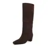 Botas de montar para mujer de cuero completo, botas largas de caña alta, nuevo estilo otoño e invierno, puntera cuadrada, tacón alto grueso, botas de meter hasta la rodilla para mujer