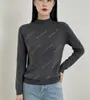 Andy Veludo Trabalho Pesado Letra Strass Estampagem a Quente Camada Interna Camiseta Base Feminina 2026 Outono Novo Estilo Gola Semi Alta Malha Alta Elasticidade Camisa Feminina