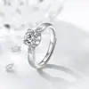 Anel ajustável Angel 50 com boca solta empilhável, zircônia imitação de diamante, para mulheres, cabeça de boi, 1 quilate, seis garras, anel de casamento
