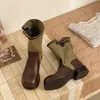 Novas Botas Western Cowboy Patchwork Vintage 2026 para Mulheres, Botas de Salto Bloco Largas Convertíveis com Salto Grosso e Bico Quadrado