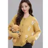 Cardigan Tricotado Redondo Bordado Versátil Artístico Feito à Mão para Mulheres Outono e Inverno 2025 Novo Estilo Solto Preguiçoso Jaqueta Suéter