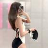 Gatito Blanco y Negro Lindo Traje de Baño de Triángulo Conectado de Carreras para Mujer con Tirantes Finos para el Hombro Piscina Deportiva Profesional Almohadilla para el Pecho de Doble Capa