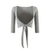 Conjunto Novo Estilo Outono 2026 Cardigã de Sete Mangas com Amarração Camisola Calça Jogger Reta Casual Conjunto de Três Peças para Mulheres Atacado