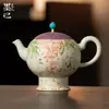 Diseño de Flor de Enredadera Morada Pintado a Mano sobre Piedra de Fuego Roja, Tetera Redonda de Cuentas, Juego de Té Kung Fu para Uso Doméstico, Tetera de Cerámica con Filtro de Agujero de Bola