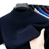 Camisa de malha masculina para primavera e outono, gola alta meia, mistura de lã, manga curta, corte justo, estilosa, versátil, peça básica, vestuário masculino para negócios