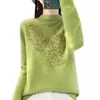Otoño e Invierno engrosado cuello alto medio Andy terciopelo tejido base para mujer suéter pullover suelto hojas pedrería caliente prenda interior