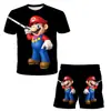 Patrón de impresión digital 3D de trabajador con gorra roja temático de videojuegos, ropa unisex para niños, conjunto casual de dos piezas de dibujos animados