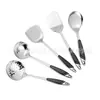 Espátula de Cocina Artística de Acero Inoxidable de 3 mm para Freír en Casa, Colador Grande de 12 cm, Cuchara Larga para Sopa de Cocina para Arroz, Cuchara para Arroz