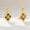 Collar de Encaje Floral de Trébol de Cuatro Hojas Doble Cara Estilo Palacio de Buchet, Aretes de Diseño Nicho, Cadena de Clavícula de Alta Gama