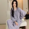 Pijama de manga larga y pantalón largo al por mayor para mujer, nuevo cárdigan de gasa de algodón con cuello redondo para otoño, conjunto casual de ropa para el hogar adecuado para usar al aire libre