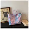 Bolsa de Gelatina Transparente de Moda para Mujer, Bolso Tote Rayado de Bloques de Color de Gran Capacidad Nuevo, Bolso de Mano para el Brazo, Bolsa de Compras