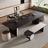 Mesa de Té Estilo Wabi-Sabi con Acabado de Alta Gama, Mesa de Té y Juego de Sillas de Madera Maciza Negra, Mesa de Té Simple para Recepción de Sala de Té de Oficina