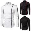 Comércio Exterior Transfronteiriço Nova Camisa Masculina de Manga Longa Estilo Coreano Moda Urbana Jovem Casual Fita Combinando Cores Camisa Slim Fit