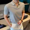 Camisa Polo Masculina Texturizada de Verão com Gola Seagull de Manga Curta no Atacado, Camiseta Casual Masculina Respirável Fresca com Gola Fenda