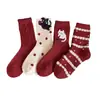 Calcetines de Lana para Mujer, Calcetines de Media Caña de Gato Lindo de Dibujos Animados, Calcetines Holgados de Encaje con Patrón de Diamantes de Estilo Japonés, Calcetines Rojos del Año del Zodiaco