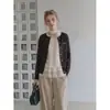 Cardigan de malha ummoimoi cor de café gola redonda botões de bolinhas manga longa feminino outono estilo casual bordado blusa solta
