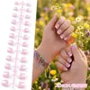 Uñas Postizas a Presión para Niñas de 24 Piezas Estilo Francés Modernas de Comercio Exterior con Tiras de Extensión y Decoración