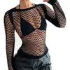 Moda Europea y Americana Estilo Caliente Lencería Sexy para Mujer Jacquard Manga Larga Tops Negros Comercio Exterior Fabricantes de Ropa de Malla Al por Mayor