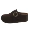 Sapatos de Couro Genuíno com Solado Espesso de 7cm para Aumento de Altura Oculto para Mulheres Baixas Sapatos Quentes de Algodão com Veludo Adicional Sapatos Birkenstock Chinelos de Dedo Fechado Mules