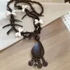 Colar de Contas de Madeira de Casca de Coco, Contas de Concha, Pingente em Forma de Coração Flor Gota d'Água, Gargantilha Estilo Étnico, Corrente de Suéter de Design Exclusivo para Mulheres