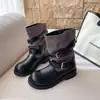 Botas de invierno versátiles para mujer, diseño de nicho estilo coreano 2026, punta redonda, altura hasta la pantorrilla, con hebilla de cinturón, botas de montar retro