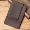 Carteira Masculina Retro Multifuncional Curta em Couro Genuíno Horizontal Porta-CNH Múltiplos Porta-Cartões Grande Capacidade Porta-Notas