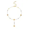 Tobillera floral transfronteriza europea y americana con incrustaciones de diamantes, a la moda, nicho, simple, versátil, cadena de tobillo con colgante chapado en cobre estilo Ins para mujer