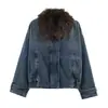 Atacado de Roupas Femininas Transfronteiriças 2025 Aliexpress Mais Vendido Moda Casual Retrô Jaqueta Jeans de Algodão com Gola de Pelo Lavada