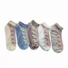 Meias de Verão para Mulheres, Meias Finas de Cristal com Solas de Algodão, Meias de Seda de Vidro Absorventes de Suor, Meias Transparentes de Cartão, Meias Curtas Florais, Estilo Ins