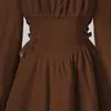 Vestido de Princesa para Niña 2025 Otoño e Invierno Nuevo Estilo Cuadrado Francés Mangas de Linterna Elegante Vestido de Longitud Media