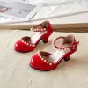 Zapatos de Tacón Mary Jane para Niña 2026 Primavera/Verano Nuevos Sandalias Cerradas Perla Dulce Estilo Barbie con Faldas Zapatos de Performance