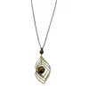Collar con Colgante Largo de Piedra Ojo de Tigre Dorado para Mujer, Lujo Ligero, Estilo de Gama Alta, Cadena para Suéter, Accesorio Versátil de Nicho para el Día a Día