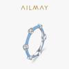 Anillo de plata de ley S925 con diamantes azul marino para mujer, estilo transfronterizo europeo y americano, con microdiamantes de viento frío, anillo fino combinable.