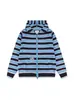 Sudadera de punto con capucha a rayas de bloques de color bordada estilo caricatura americana para hombre y mujer, nueva chaqueta casual holgada de otoño, estilo perezoso
