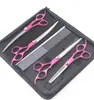 Set de Tijeras de Mango de Color de 7.0 pulgadas con Mango Dividido, Set de 4 Tijeras para Aseo de Mascotas, Set de Tijeras Rectas