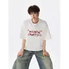 Camiseta Masculina de Verão Casual Americana com Estampa de Letras Manga Curta Moda Jovem Masculina Simples Versátil Gola Redonda
