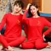 Rojo Chino Año del Zodiaco Infantil Conjunto de Ropa Interior Roja Algodón Puro Forro Polar Niños y Niñas Conjunto de Ropa Interior Térmica