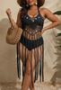 Nuevo Vestido de Tirantes con Lentejuelas y Empalme Transfronterizo Europeo y Americano para Mujer de Talla Grande, Vacaciones, Flecos Largos, Cubre Bikini