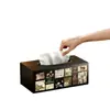 Caja de pañuelos de cuero de alta gama estilo pintura al óleo americana para uso doméstico, caja de almacenamiento multifuncional para encimera, papel de seda y control remoto