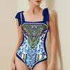 Traje de Baño Europeo y Americano Nuevo de Doble Cara Estampado Retro de una Pieza Estilo Caliente Transfronterizo 2389