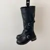 Botas largas retro de punta redonda, tacón grueso, para mujer, nuevo estilo 2026, color lavado, efecto adelgazante, estilo vaquero occidental, botas de montar altas