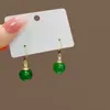 Aretes de Flor de Piedra Ojo de Gato Verde Aguja Plateada, Tendencia TikTok Antiperdida Hilo para Oreja de Ginkgo Broches para Oreja de Flor de Cuatro Pétalos de Bambú