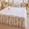 Faldón de Cama 100% Algodón Faldón de Cama de una Pieza Estilo Falda Antideslizante Floral Ropa de Cama 100% Algodón Protector de Colchón Doble 1.8x2.0m