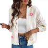 [Personalización de Tejido] Cárdigan de Punto con Flores 3D de Otoño e Invierno Europeo y Americano para Mujer, Casual, Cuello en V, Chaqueta de Punto de Manga Larga