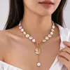 Colar de Pérolas Artificiais Estilo Barroco Elegante Retrô Corrente para Clavícula com Franja Estrela da Moda Banquete de Luxo Leve