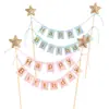 Banner de Feliz Cumpleaños Topper para Pastel Palillos Inserciones Estrella Dorada de Cinco Puntas Decoración para Hornear Inserciones Fiesta Postre Banderines