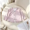 Cardigan Feminino Novo de Primavera e Outono Doce Estiloso Falso Duas Peças para Bebês Moda Estilo Coreano Bolinhas Laço Versátil Top