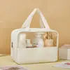 Bolsa de Maquiagem Costurada Estilo Novo, Grande Capacidade, Necessaire Semitransparente, Bolsa de Armazenamento Portátil para Viagem