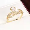 Anillo de Corona de Zirconia de Lujo para Dama con Diseño de Gota de Agua, Estilo Minimalista Elegante y con Estilo, Anillo de Cobre Puro para Dedo Índice, Venta al por Mayor de Joyería